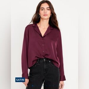 Old Navy Satin Button Down Shirt - Dark Purple